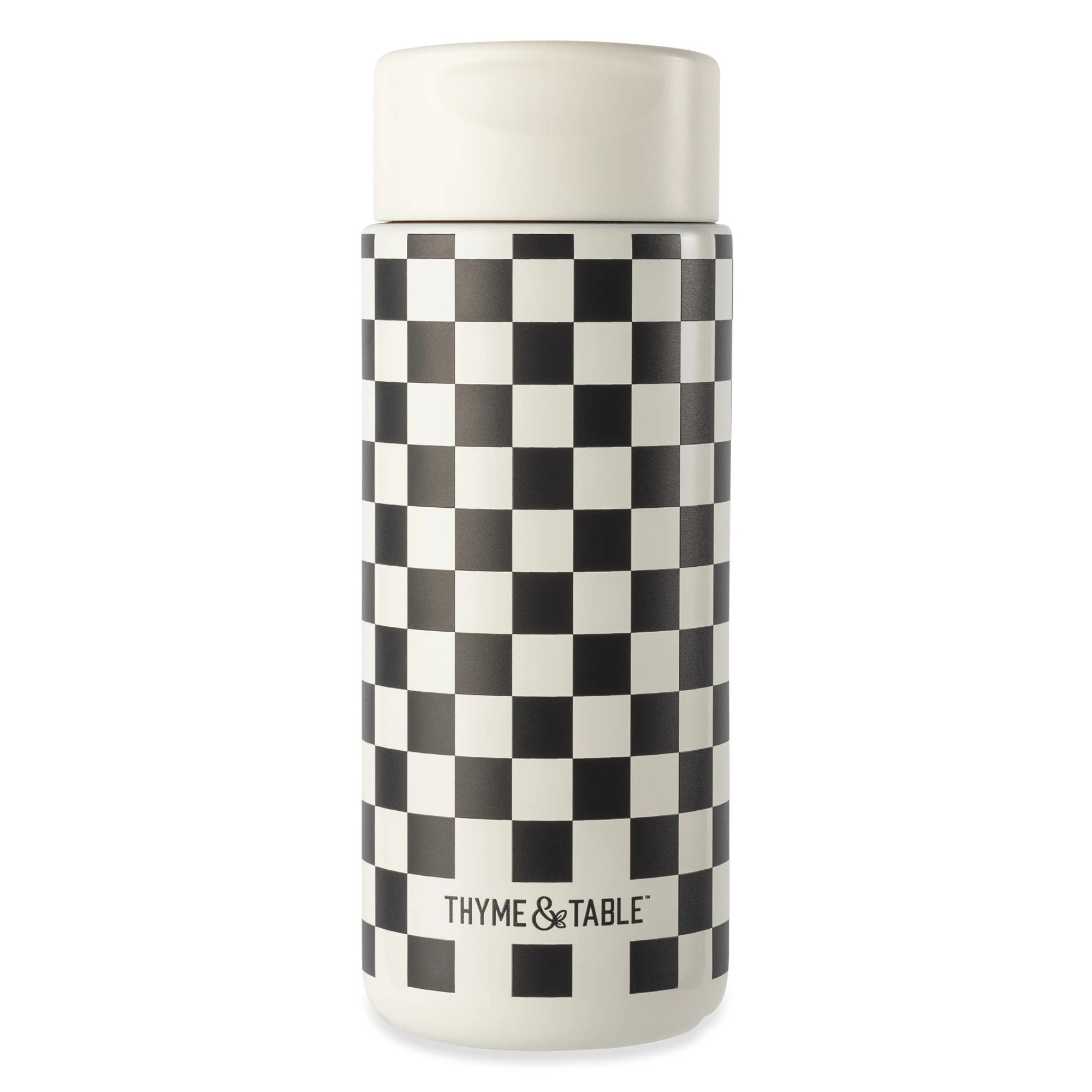 Thyme & Table 22 fl oz Stainless Steel Coffee Tumbler, Cream & Black Check | Walmart (US)