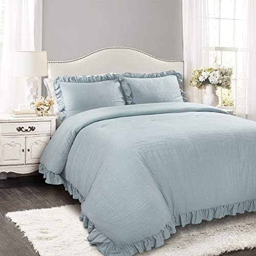 Lush Decor Lake Blue Reyna Comforter Ruffled 3 Piece Set with Pillow Sham Full Queen Size Bedding | Amazon (US)
