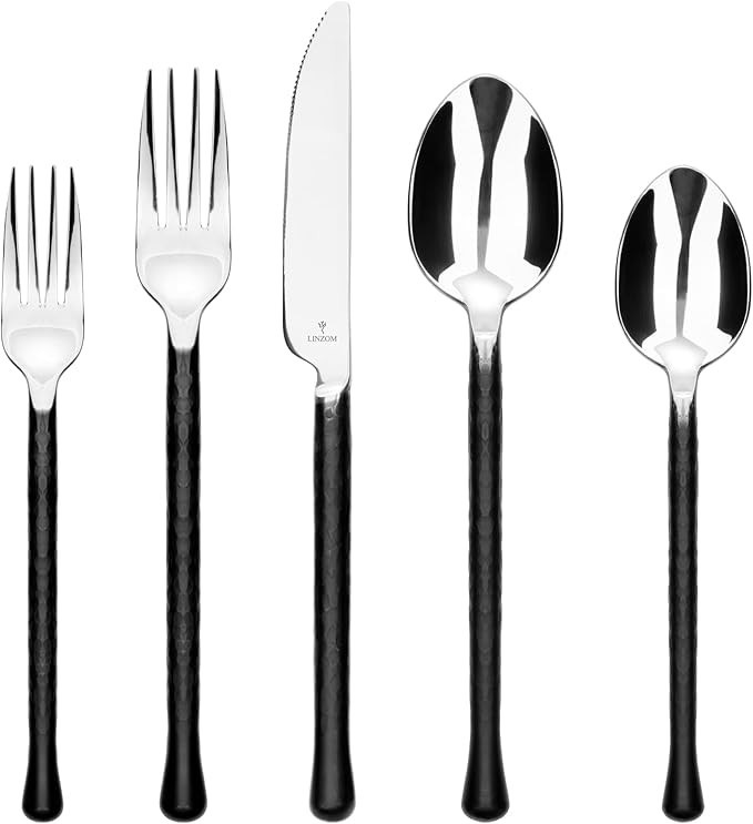 Forged 20-Piece Matte Black Silverware Set, 18/10 Stainless Steel Flatware Service for 4, Rustic ... | Amazon (US)