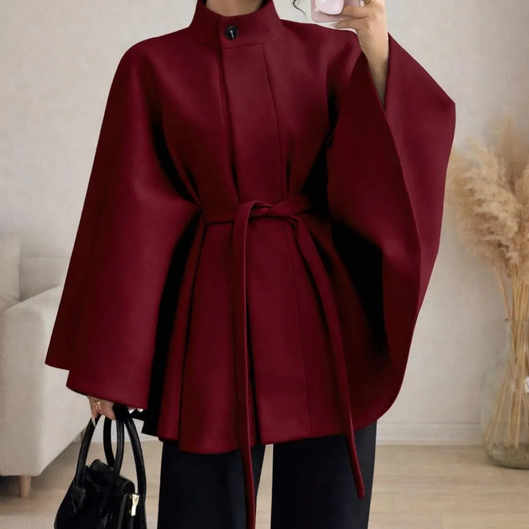 Burgundy Wool Cape Coat for Women | Handmade Belted Poncho Jacket | Winter Elegant Wool Coat | Cu... | Etsy (US)