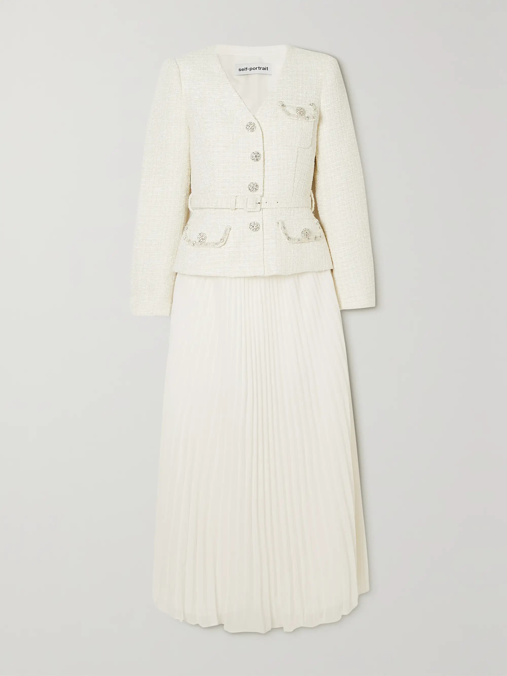 Pleated georgette and sequin-embellished metallic bouclé midi dress | NET-A-PORTER (US)