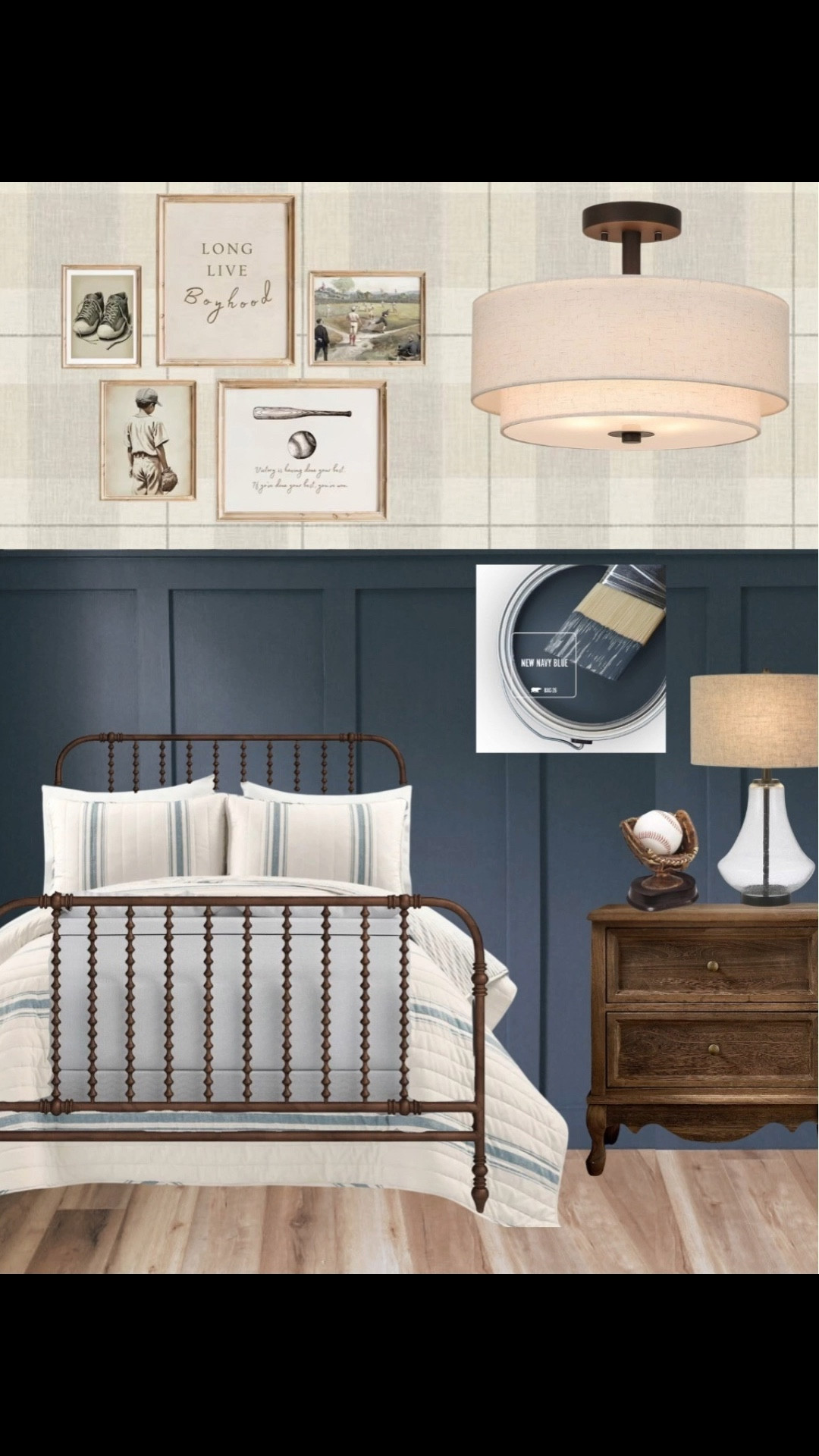 This vintage baseball boys bedroom was designed to feel playful and full of character while still keeping that timeless, collected look.

I used rich navy tones, warm wood furniture, layered bedding, and a few vintage-inspired baseball details to make the theme feel subtle and elevated instead of overly themed. The mix of classic textures and warm finishes helps the room feel cozy now, but still able to grow with him over time.

It’s such a fun way to bring 
personality into a boys bedroom while keeping everything feeling polished and calm. Everything is linked below.

#LTKHome #LTKKids