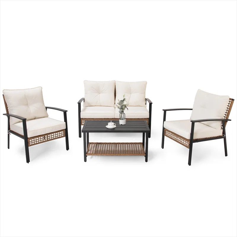Aljaquan 4 - Person Outdoor Seating Group with Cushions | Wayfair North America