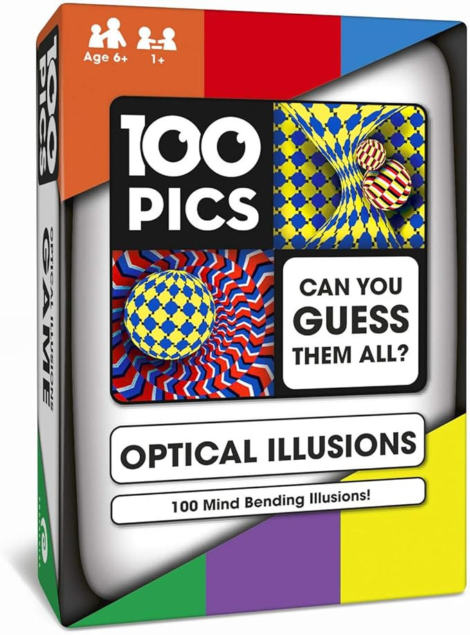 100 PICS Optical Illusions Travel Game - Try 100 Illusions | Flash Cards with Slide Reveal Case |... | Amazon (US)