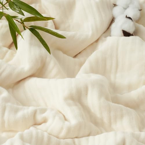 PHF Cooling Muslin Throw Blanket for Hot Sleepers, 60% Rayon Derived from Bamboo, 40% Cotton for Summer, 4-Layer Breathable Gauze Blanket for Bed Couch, 50"x60", Natural/Shortbread | Amazon (US)
