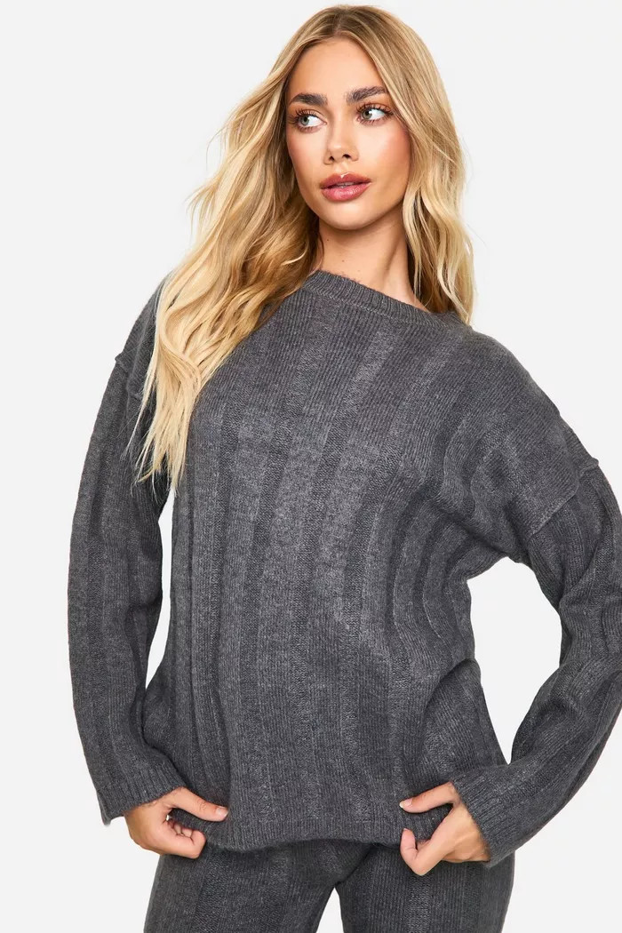 Soft Wide Rib Exposed Seam Jumper And Wide Leg Co-ord | boohoo (US & Canada)
