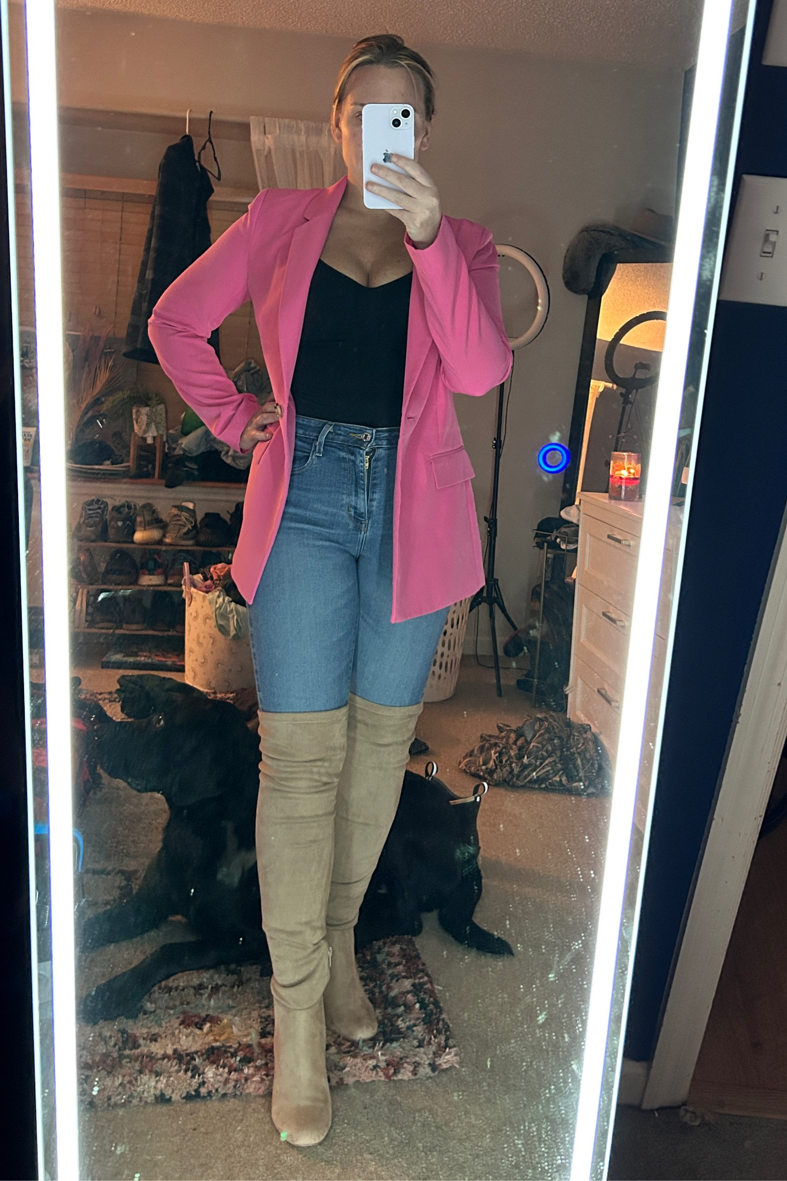 Birthday celebration outfit! 
Runs tts on all. 

#datenight #pinkblazer #shapewear #boots #birthdayoutfit

#LTKSeasonal #LTKFind #LTKunder100