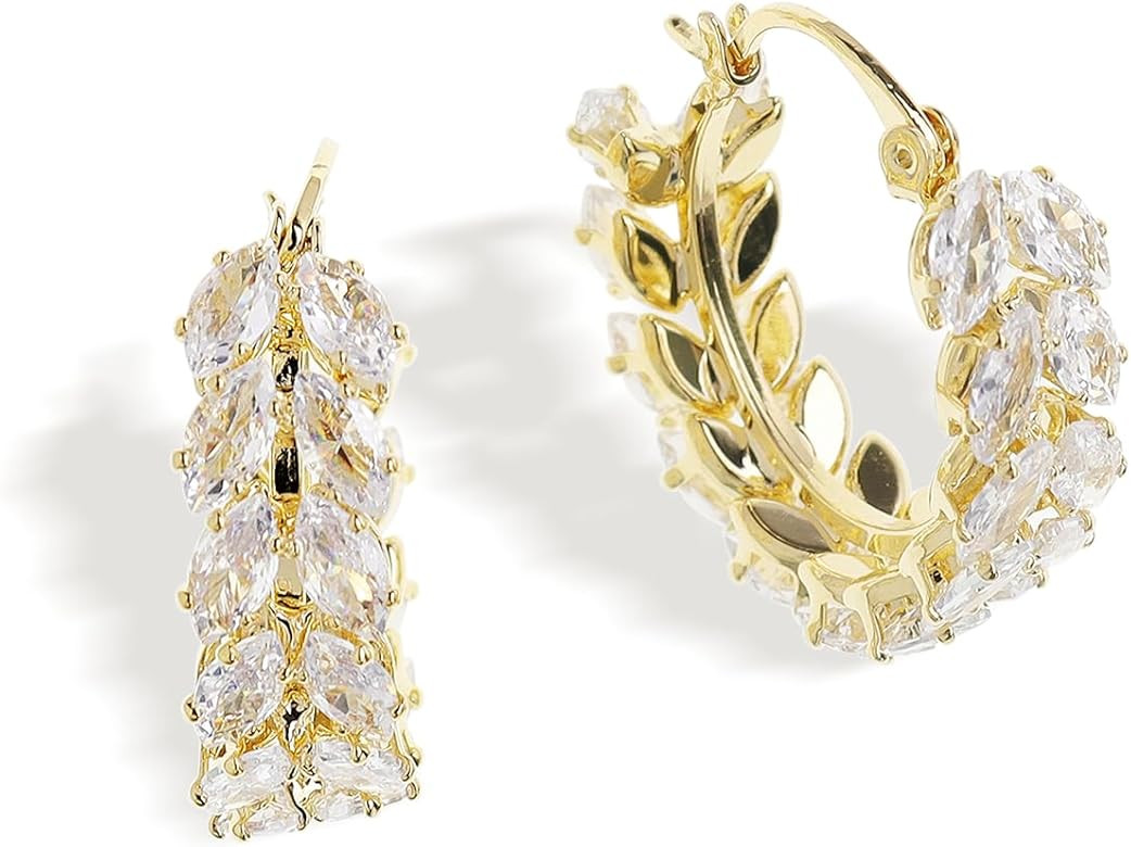 Sonateomber Gold Crystal Hoop Huggie Earrings for Women - Trendy Unique Sparkly Rhinestone CZ Thi... | Amazon (US)