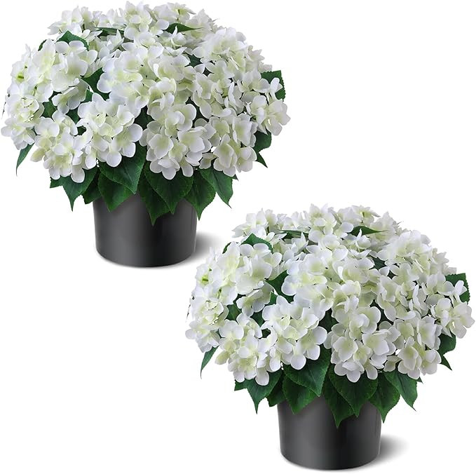 Artificial Hydrangea Flower Topiary Trees - 2 Sets Faux Silk Flower Potted Plant, UV Resistant Fa... | Amazon (US)
