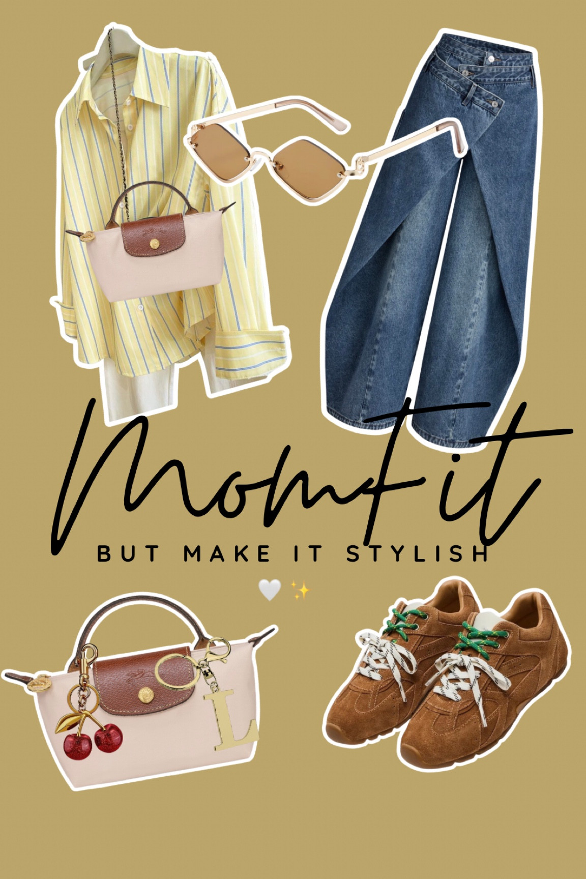Mom fit but make it stylish 🤍✨  
An effortless everyday look: oversized striped shirt, relaxed denim, comfy sneakers and my mini Longchamp styled with cute accessories 💫  

Easy, chic and perfect for busy days without losing style.
.
.
.


#LTKmomlife #LTKgrwm #LTKootd