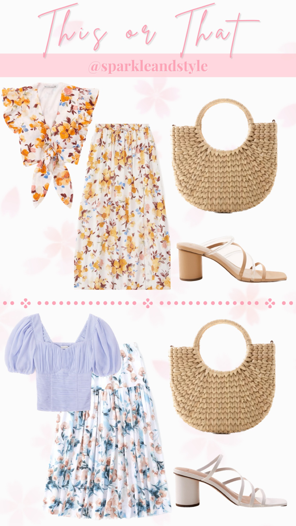 This Or That: Spring Vacation Style

🧡 Orange Floral Tie Top, Orange Floral Maxi Skirt, Nude Block Heels, Straw Bag
💙 Blue Ruched Top, Blue Floral Maxi Skirt, White Block Heels, Straw Bag

Everything’s 25% off with the LTK Spring Sale! 

#LTKsalealert #LTKSale #LTKSeasonal