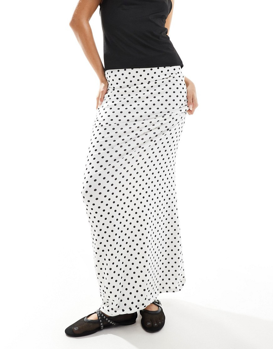 ASOS DESIGN polka dot mesh maxi skirt with black picot in white | ASOS (Global)
