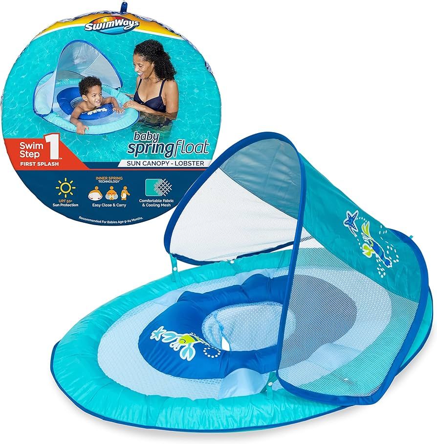 SwimWays Baby Spring Float with Adjustable Canopy and UPF Sun Protection, Blue Lobster | Amazon (US)