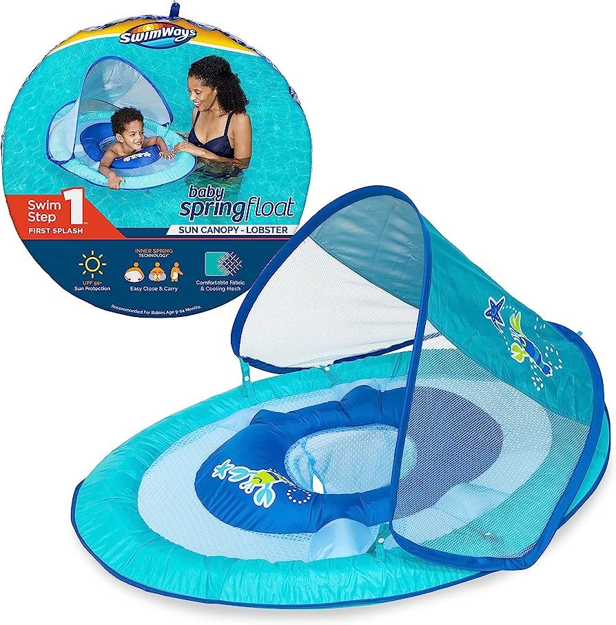 SwimWays Baby Spring Float with Adjustable Canopy and UPF Sun Protection, Blue Lobster | Amazon (US)