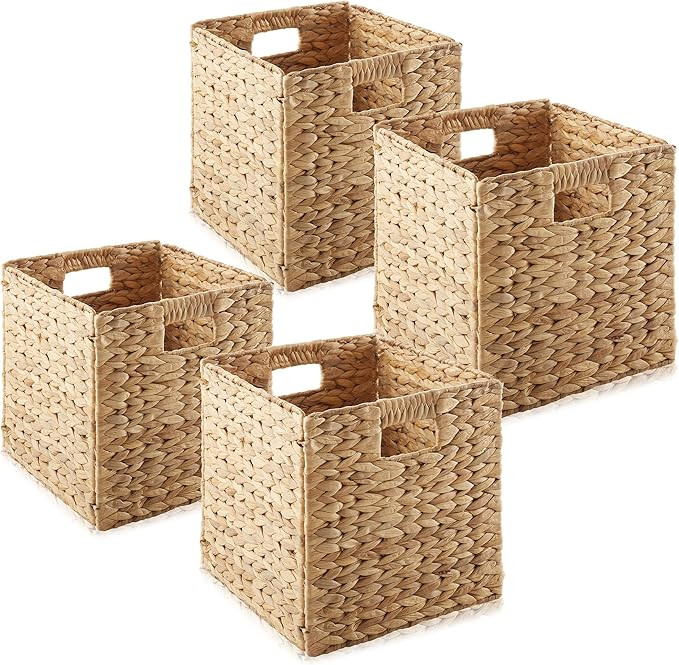 Casafield 10.5" x 10.5" Water Hyacinth Storage Baskets, Natural - Set of 4 Collapsible Cube Organ... | Amazon (US)