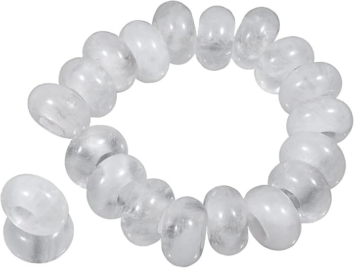 TUMBEELLUWA Natural Gemstone Beads for Jewelry Making, Rondelle Large Hole Loose Beads Pack of 15, Rock Crystal(8x14 mm) | Amazon (US)