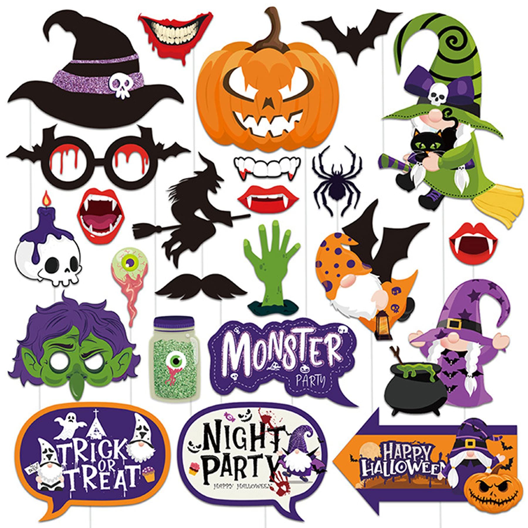 2021 Halloween Large Photo Booth Props(23pcs) for Halloween Party Supplies, Creepy Costume Props wit | Amazon (US)
