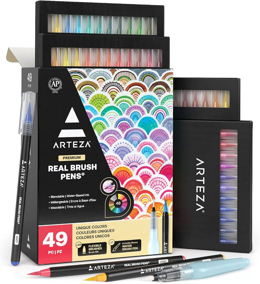 ARTEZA Real Brush Pens, 48 Watercolor Pens, Drawing Markers with Flexible Brush Tips, Watercolor ... | Amazon (US)