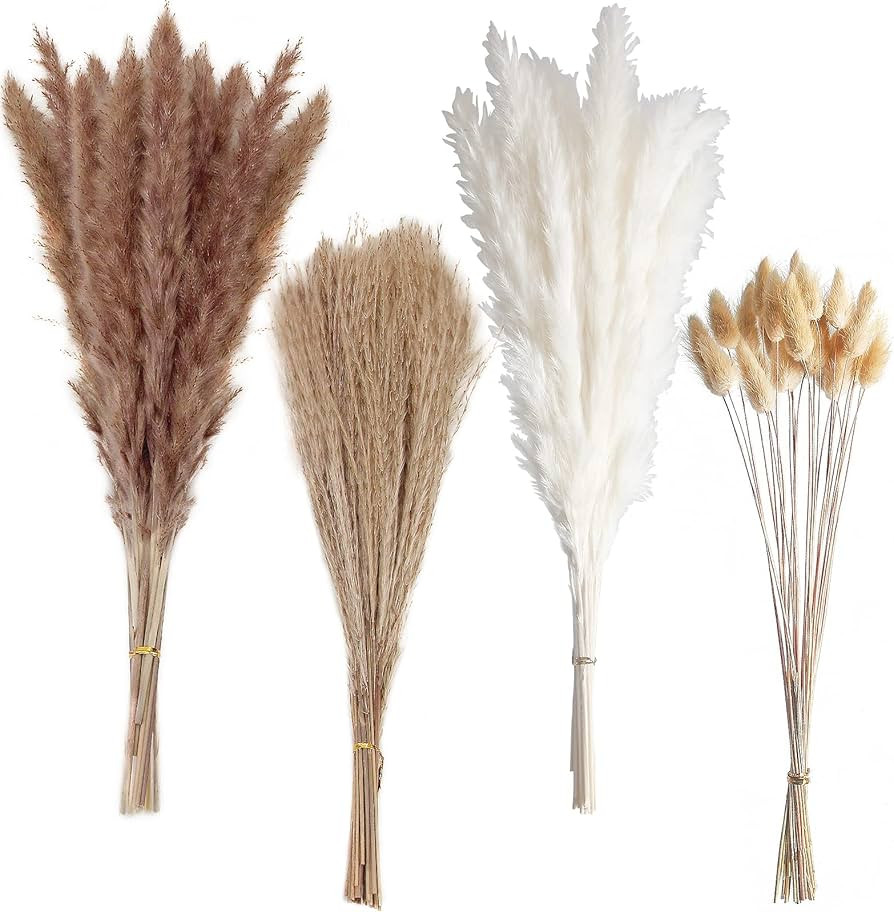 100 PCS Small Boho Pampas Grass, 17" Naturally Dried Pompas, Pampas Grass Decor for Wedding , Boh... | Amazon (US)