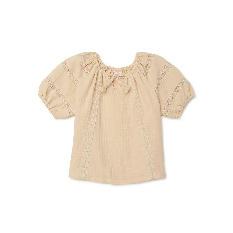 Wonder Nation Girls Short Sleeve Double Cloth Top, Sizes 4-18 & Plus | Walmart (US)