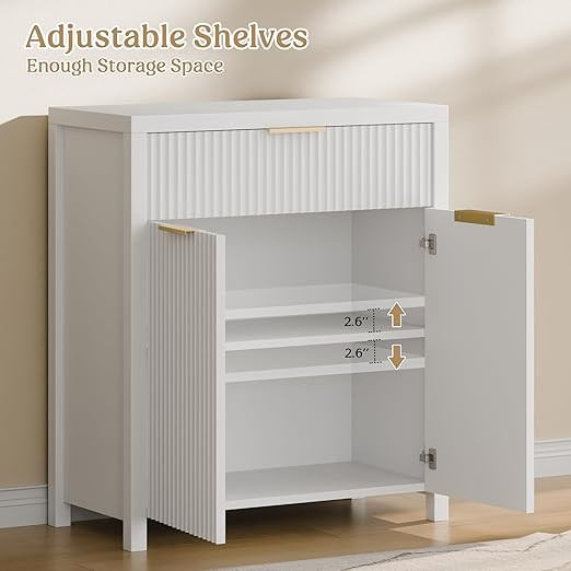 Lulive White Storage Cabinet with Drawers Fluted Buffet Cabinet with Doors Sideboard Cabinet with... | Amazon (US)