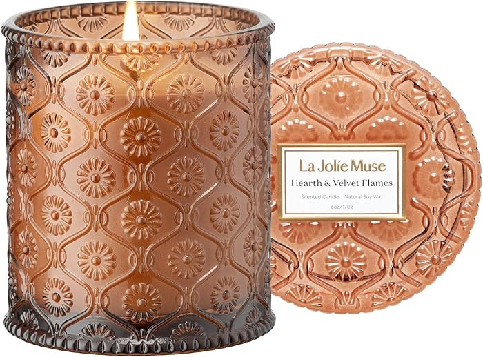 LA JOLIE MUSE Christmas Candle | Hearth & Velvet Flames | Saffron, Clove & Vanilla | 6 oz Natural... | Amazon (US)