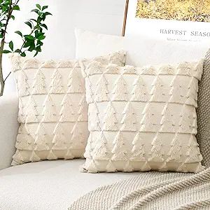 OTOSTAR Set of 2 Soft Plush Short Wool Velvet Decorative Throw Pillow Covers Square Luxury Style ... | Amazon (US)