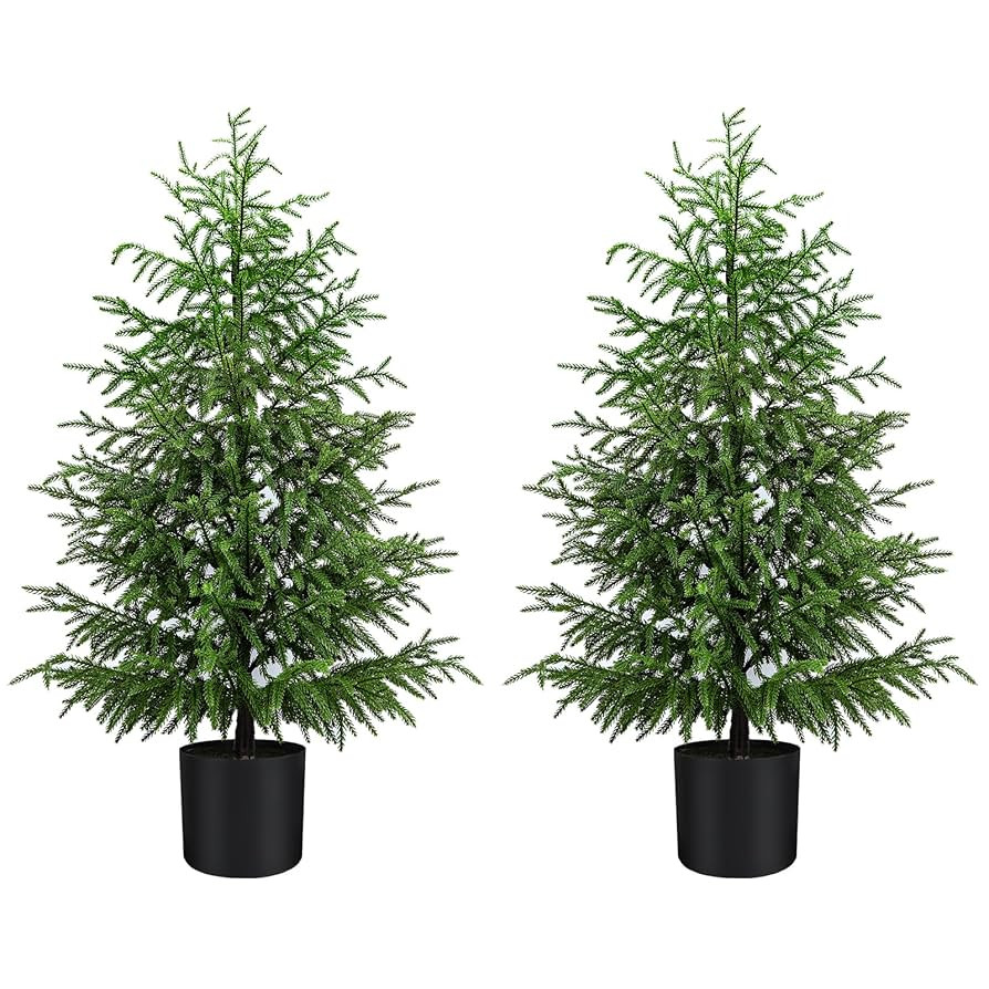 2Pack 4FT Artificial Topiary Trees for Outdoor Front Porch Décor, Real Touch Norfolk Pine Tree, ... | Amazon (US)