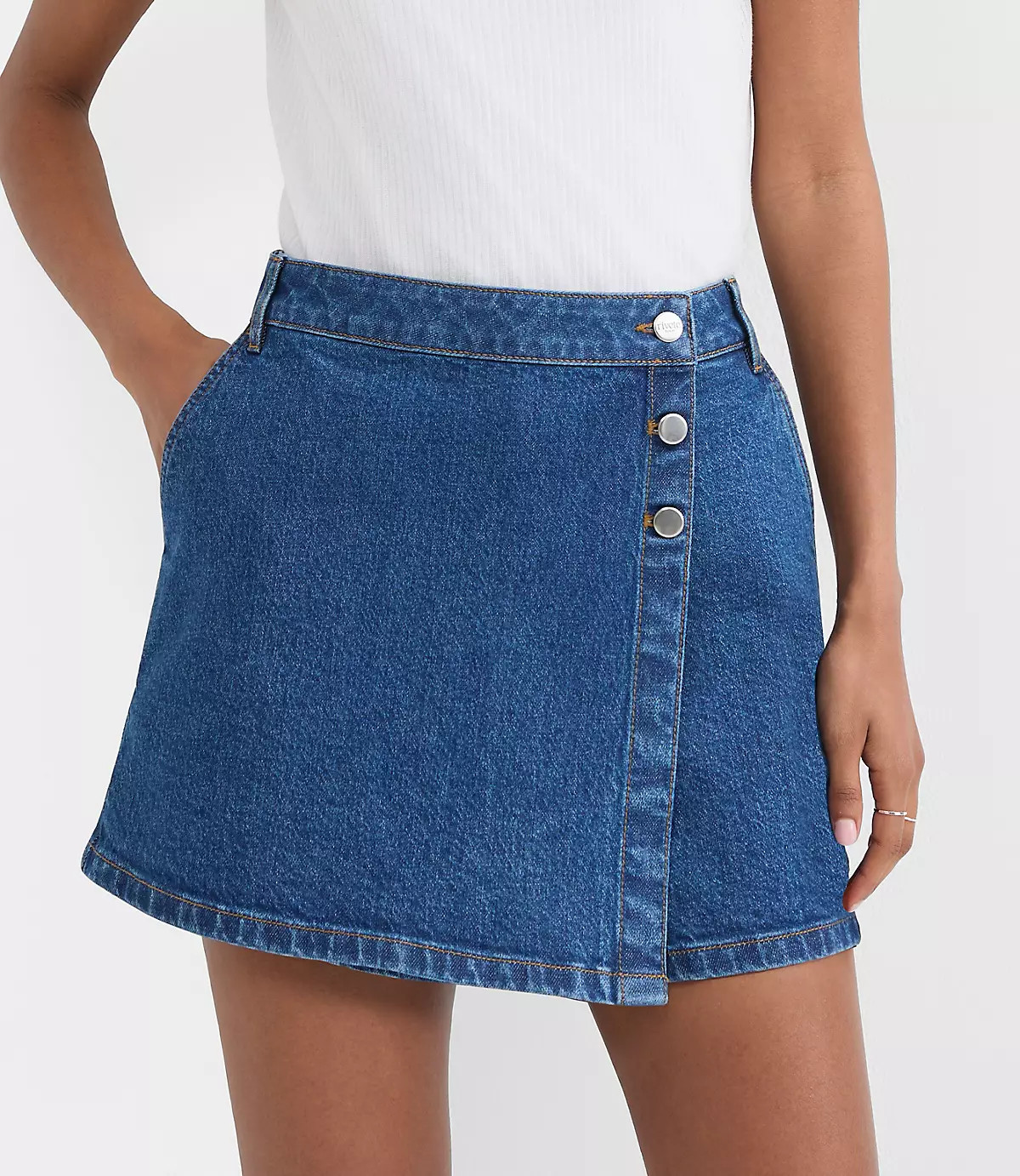 Denim Wrap Skort in Medium Stone Wash | LOFT