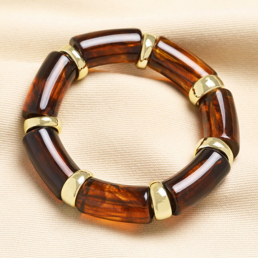 Caramel Marbled Beaded Bracelet in Gold | Lisa Angel