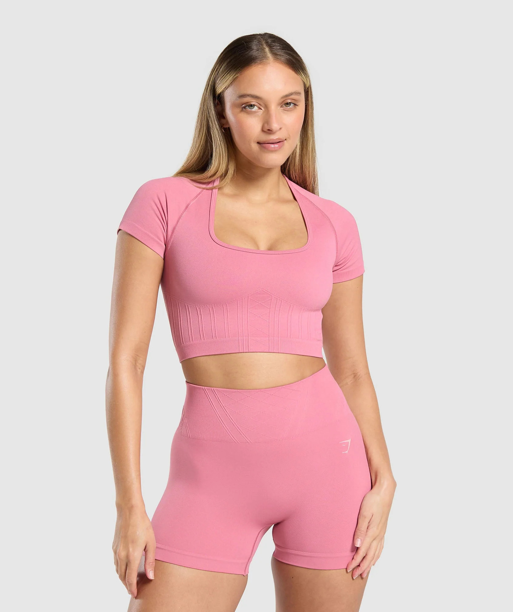 Gymshark Corset Seamless Crop Top - Sunset Pink | Gymshark US