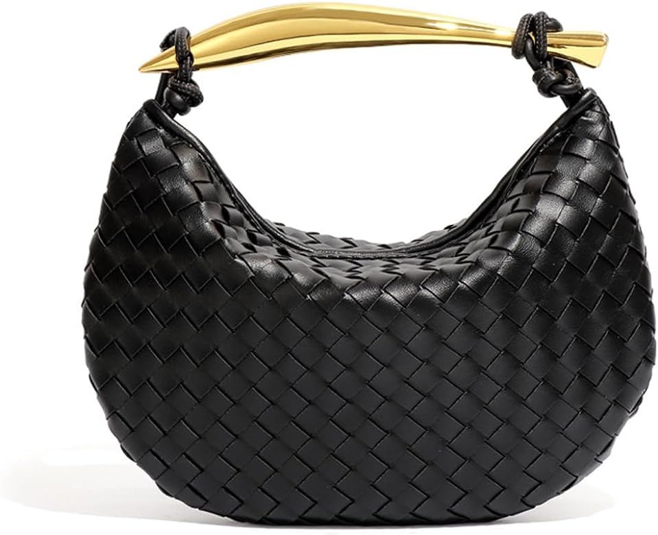 Women Woven Handbag Soft Leather Fashion Dumpling Clutch Bags Designer Metal Handle Leather Shoul... | Amazon (US)