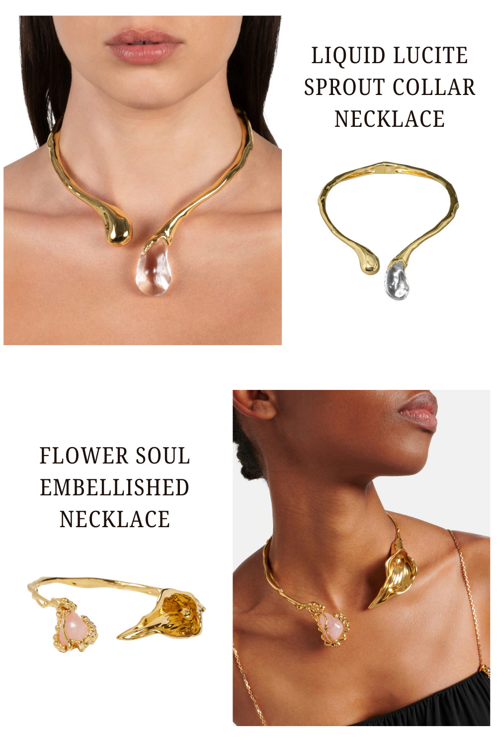Statement jewelry is having a major moment!  I’m absolutely mesmerized by the intricate details of the Flower Soul embellished necklace and the modern, sculptural vibe of the Liquid Lucite Sprout Collar necklace.  Drooling over how these pieces instantly elevate a simple white tee or a sleek evening dress.

Both of these stunning finds are linked  below!
#LTKjewelry #StatementNecklace #JewelryAddict #AccessoryInspo #LuxuryJewelry #NecklaceStack #LiquidLucite #FloralJewelry #StyleDetails #OOTN #JewelryOfTheDay 

 #LTKstorytime #LTKPetite #LTKBeauty