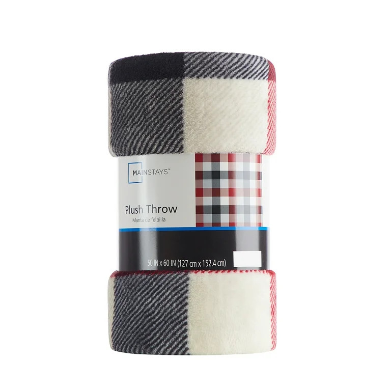 Mainstays Cozy Plush Throw Blanket, Red Plaid 50" x 60" All Ages | Walmart (US)