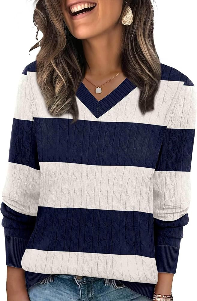Sampeel Sweaters for Women Fashion 2025 Cable Knit Fall Clothes V Neck Business Casual Teacher Ou... | Amazon (US)