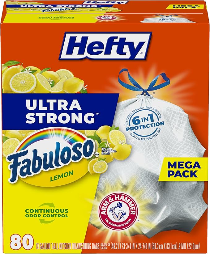 Hefty Ultra Strong 13 Gallon Trash Bags, Tall Kitchen Trash Bags 13 Gallon Size, Resist Leaks, Pu... | Amazon (US)