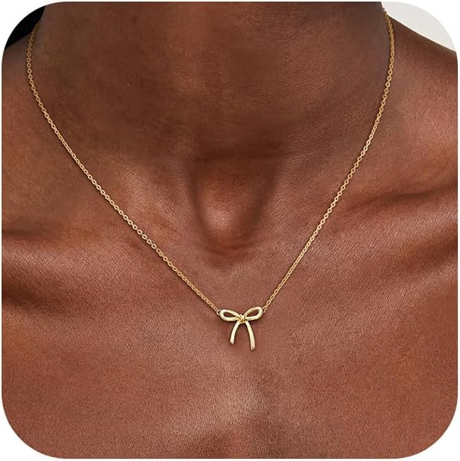 Risamil 14K Gold Plated Necklace for Women - Bow Necklace - Dainty Necklace Cute Small Tiny Bow P... | Amazon (US)