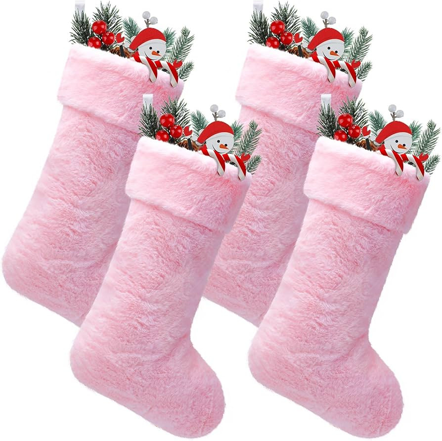 JOVITEC 20 Inch Faux Fur Christmas Stockings Snowy Stocking Xmas Fireplace Hanging Stocking for H... | Amazon (US)
