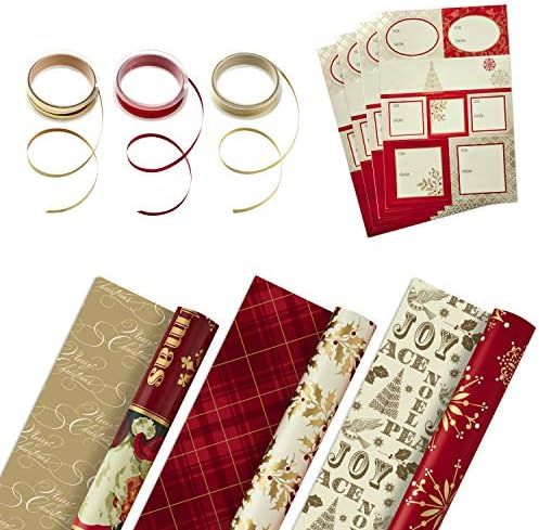 Hallmark Reversible Christmas Wrapping Paper Set with Ribbon and Gift Tag Stickers (Traditional R... | Amazon (US)
