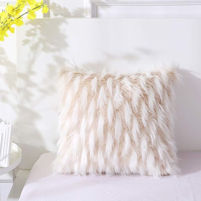 Sungea Mongolian Faux Fur Throw Pillow Cover, Luxury Series Soft Pillow Case Decorative Plush Cus... | Amazon (US)
