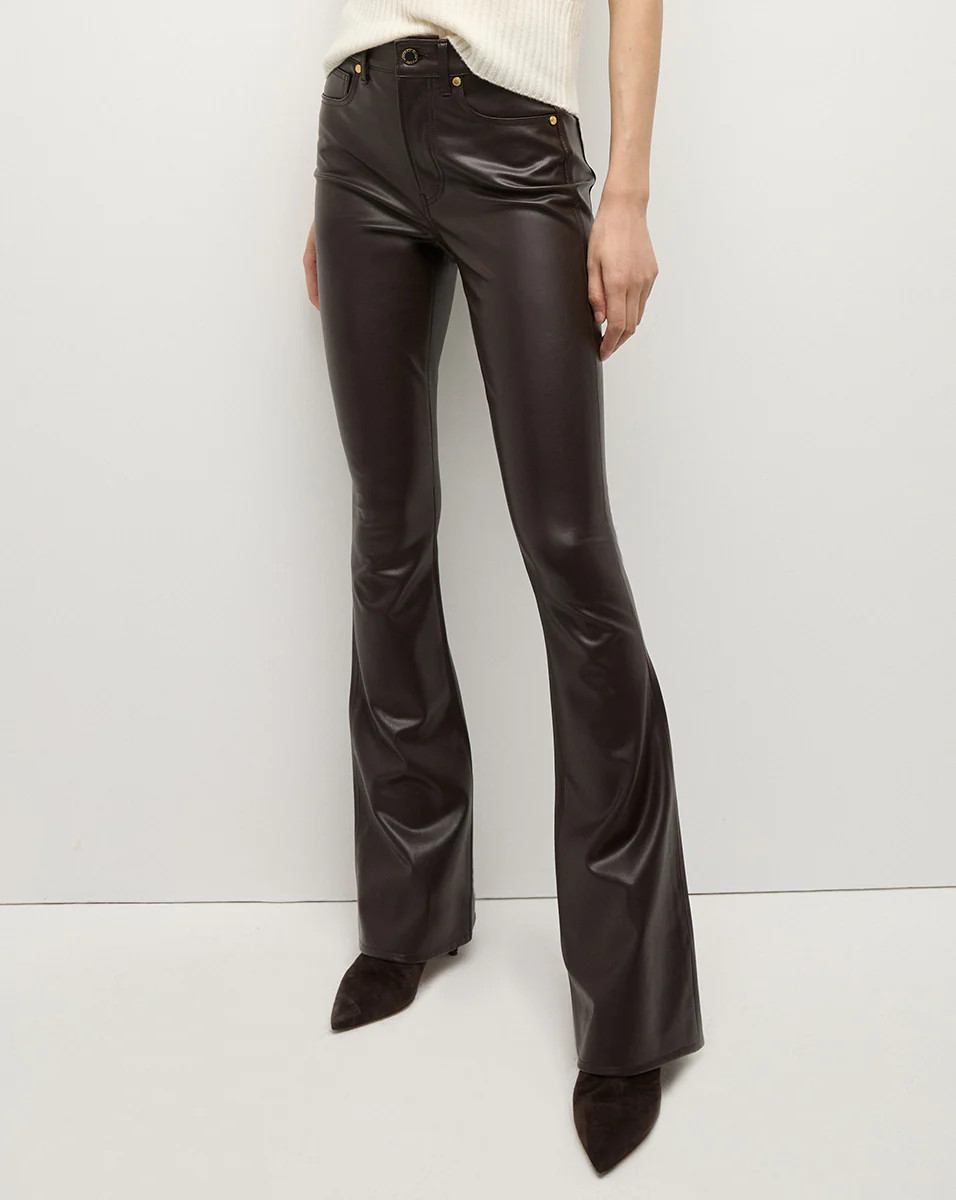 Beverly Vegan Leather Skinny-Flare Pant in Dark Chocolate | Veronica Beard | Veronica Beard