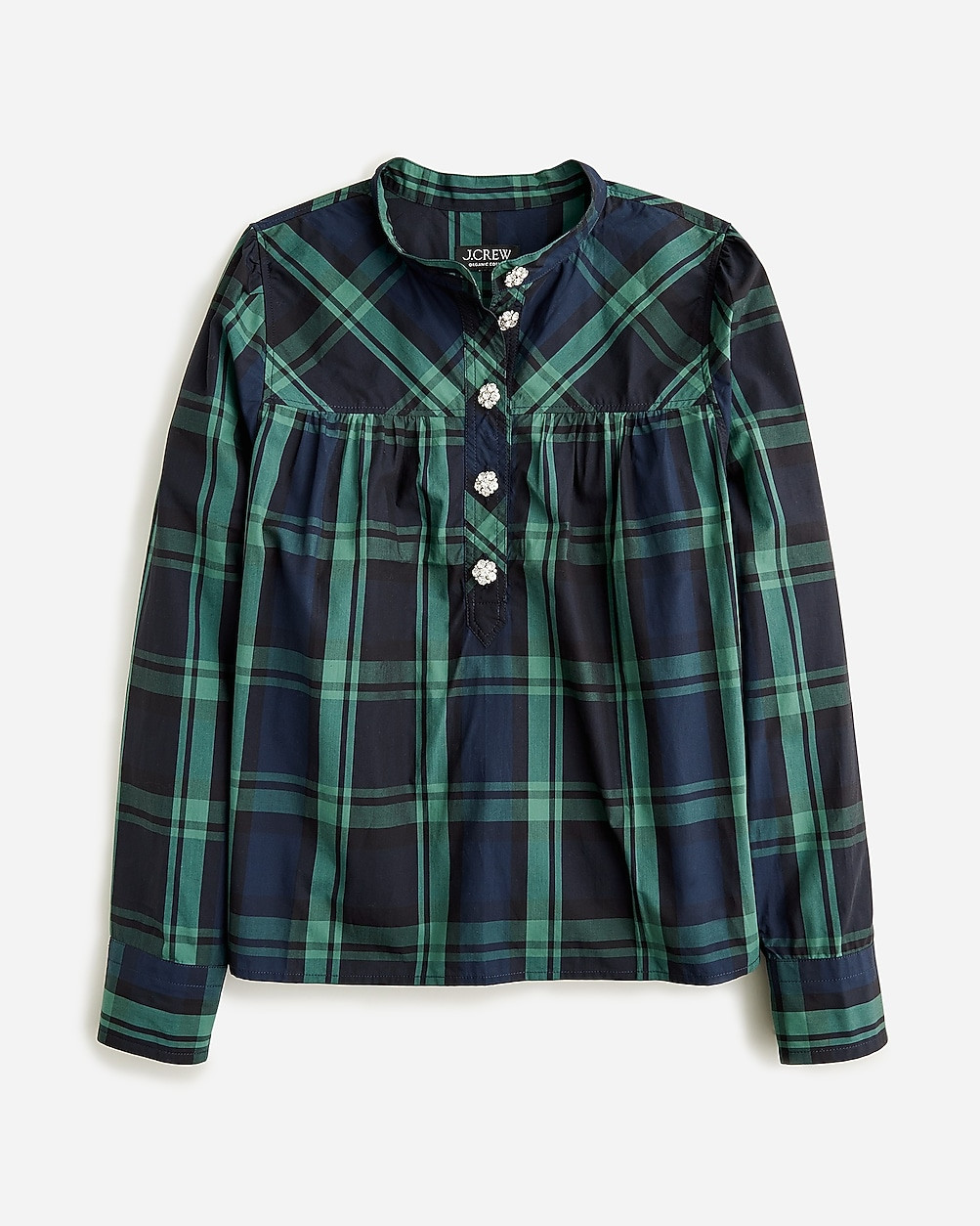 Fresco top with jewel buttons in Black Watch tartan | J. Crew US