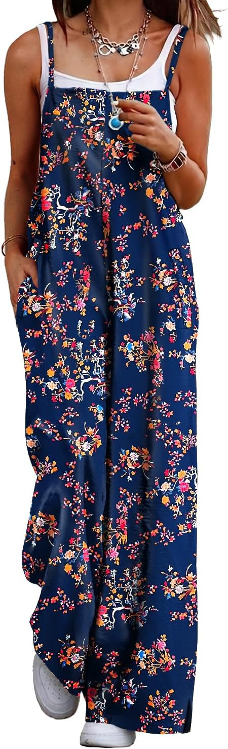YESNO Women's Summer Boho Casual Jumpsuits Wide Leg Overalls Floral Print Baggy Rompers with Pock... | Amazon (US)