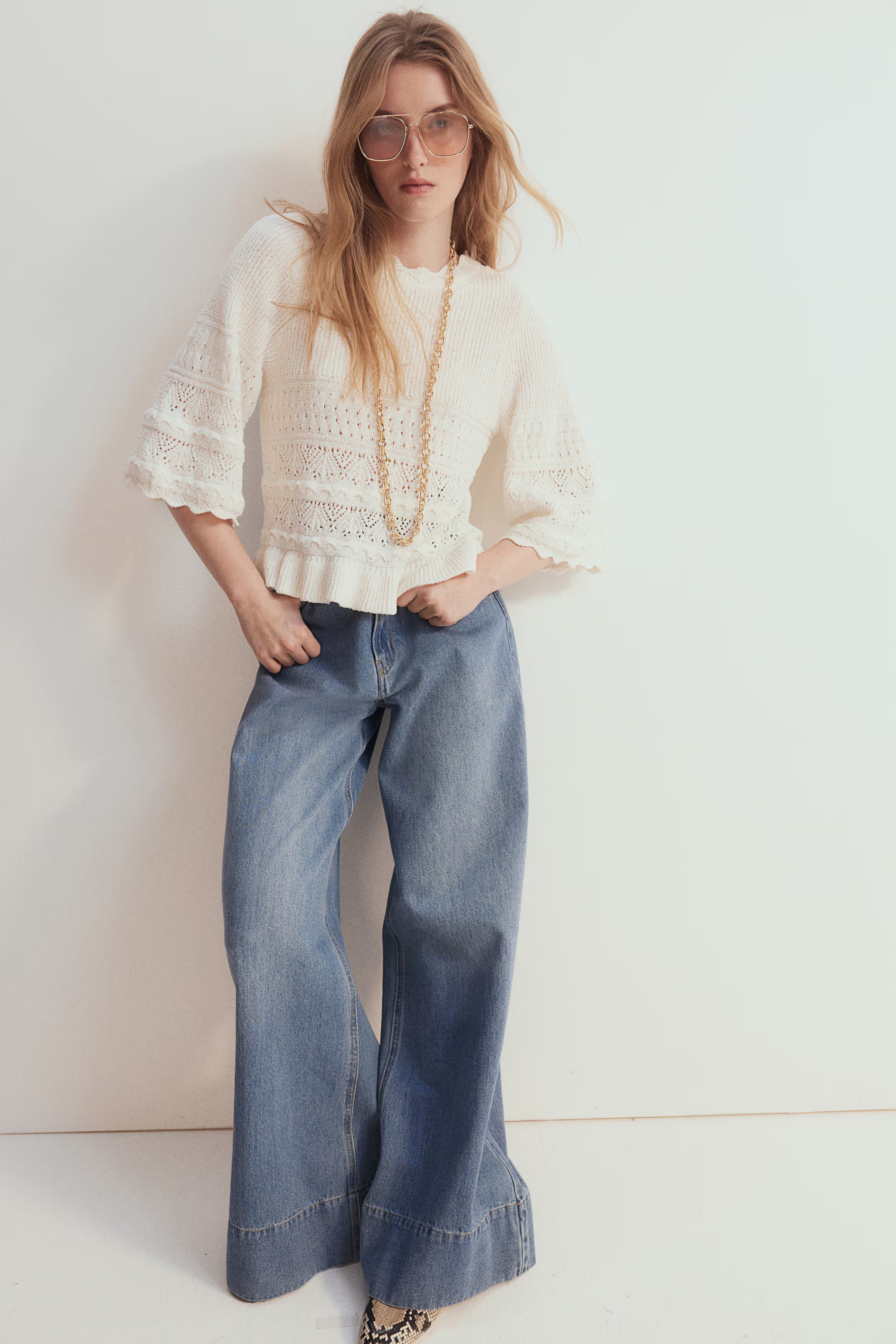 Frill-trimmed pointelle-knit jumper - Roomwit - DAMES | H&M NL | H&M (DE, AT, CH, NL, FI)