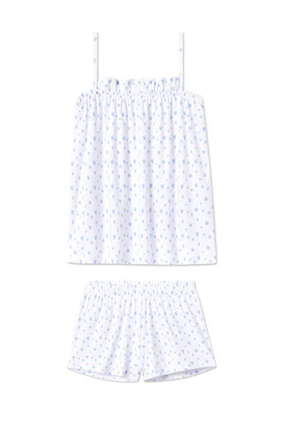 Pima Ruffle Shorts Set in Hydrangea Mini Heart | Lake Pajamas