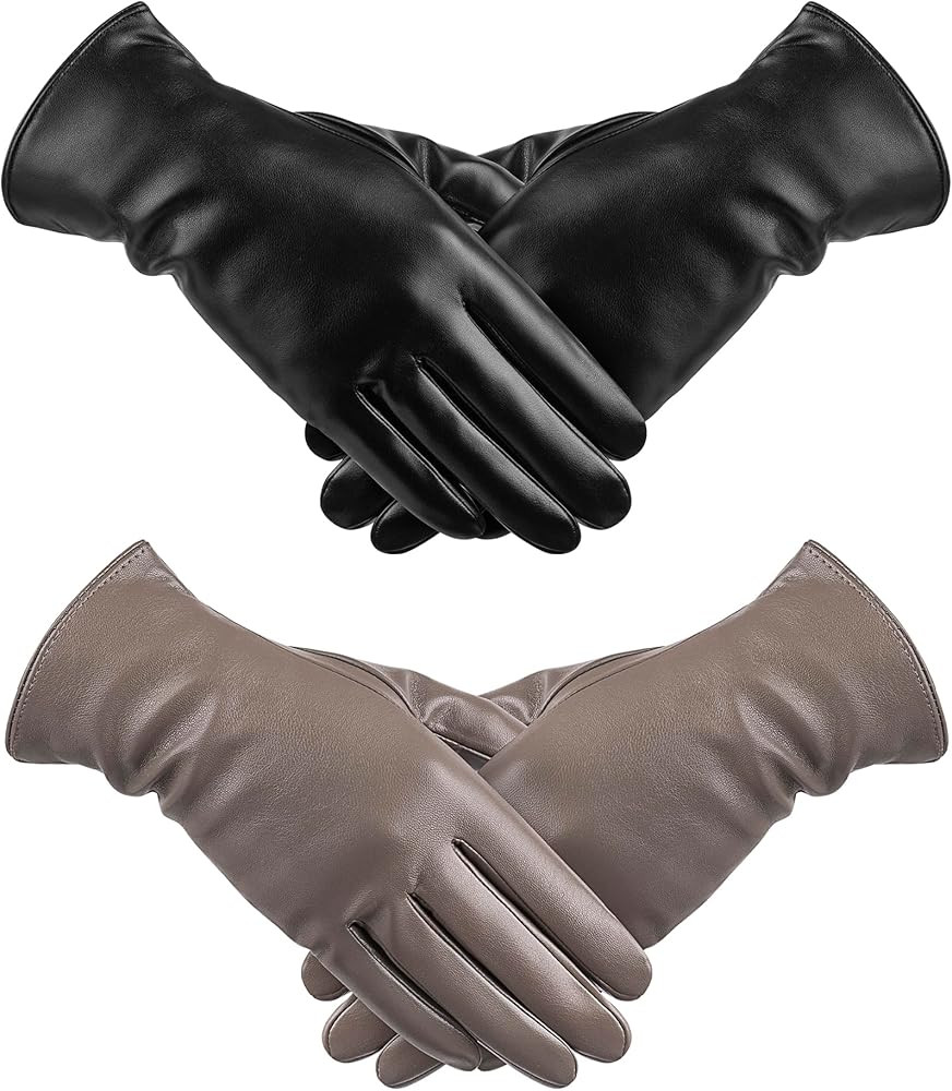 Leather Gloves for Women 2 Pack, Womens Gloves for Cold Weather Wool Lined, Winter Gloves Women T... | Amazon (US)