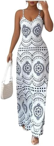Verdusa Women's Boho Graphic Cinched Waist Cami Dress Elegant Sleeveless Maxi Dresses Vacation Ou... | Amazon (US)