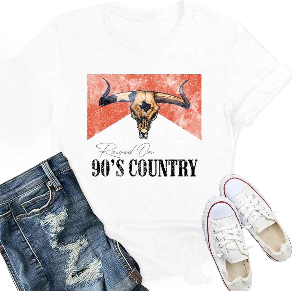 Womens Raised on 90s Country Shirts Vintage Country Music T-Shirt Cowgirl Concert Party Tee | Amazon (US)