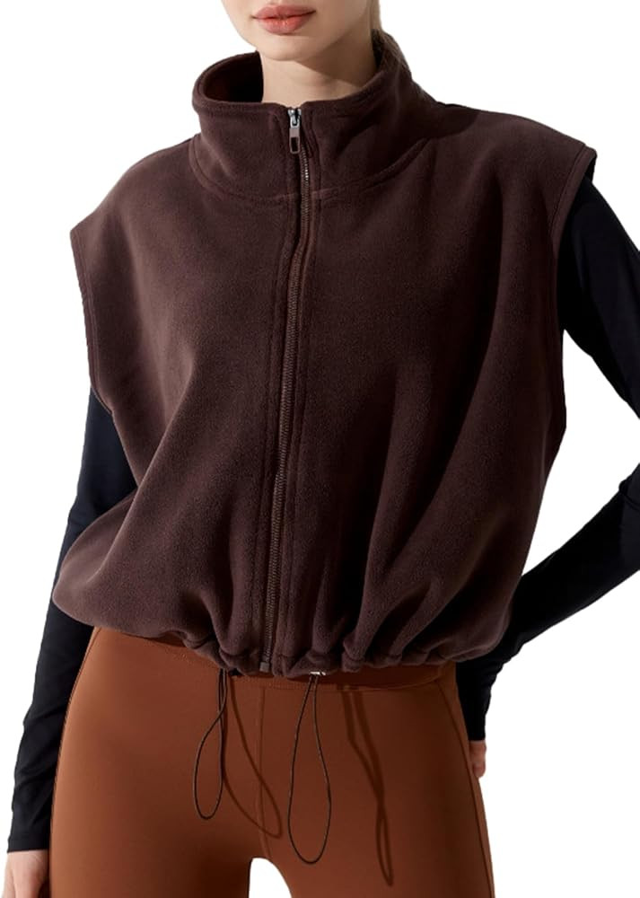 KEOMUD Women's Fall Fleece Vest 2024 Casual Lightweight Zip Sleeveless Sherpa Jacket with Drawstr... | Amazon (US)