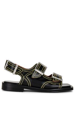 Ganni Embroidered Western Sandal in Black. - size 39 (also in 37) | Revolve Clothing (Global)